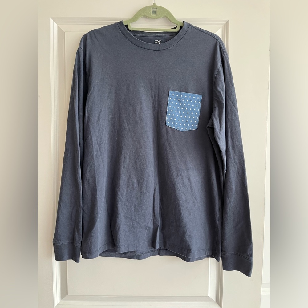 Vineyard Vines Men's Stars & Stripes Logo LS Graphic Tee T-Shirt Blue Sz M